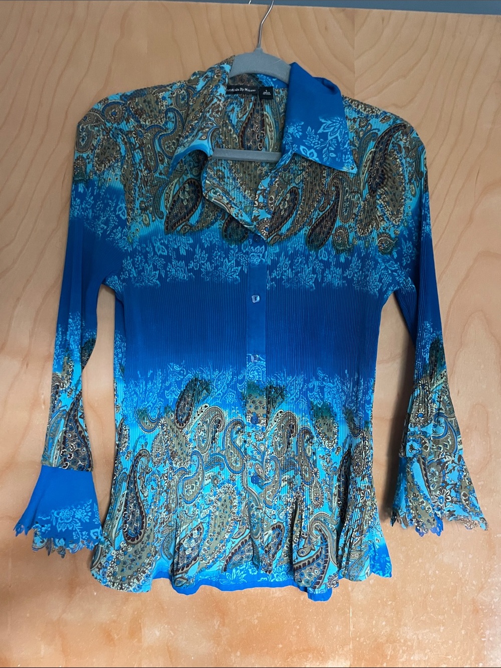 Essentials by Milano Turquoise and Brown Paisley Button-Down Shirt